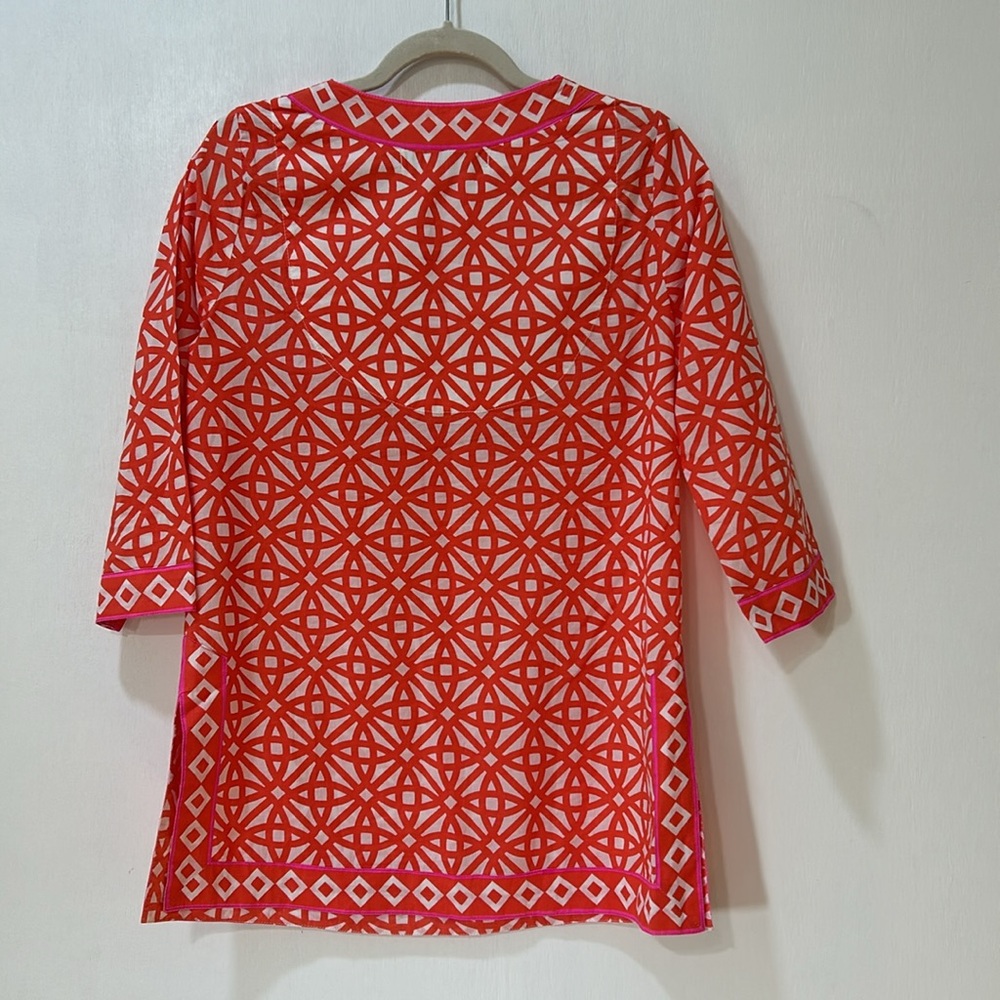 GRETCHEN SCOTT WOMEN TUNIC ORANGE PINK GEOMETRIC PRINT SZ SMALL - Picture 2 of 10
